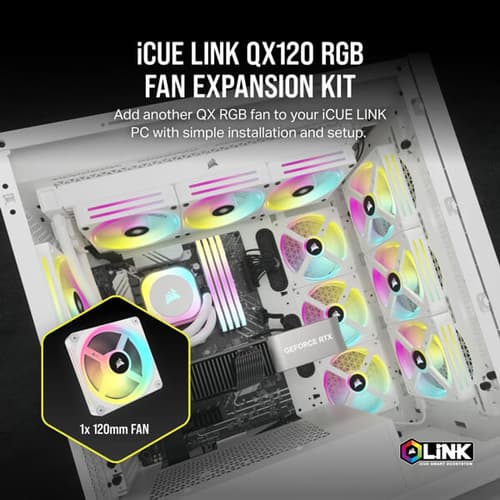 Corsair iCUE Link QX120 RGB White 120mm PWM Cabinet Fan Expansion Kit (Single Pack)